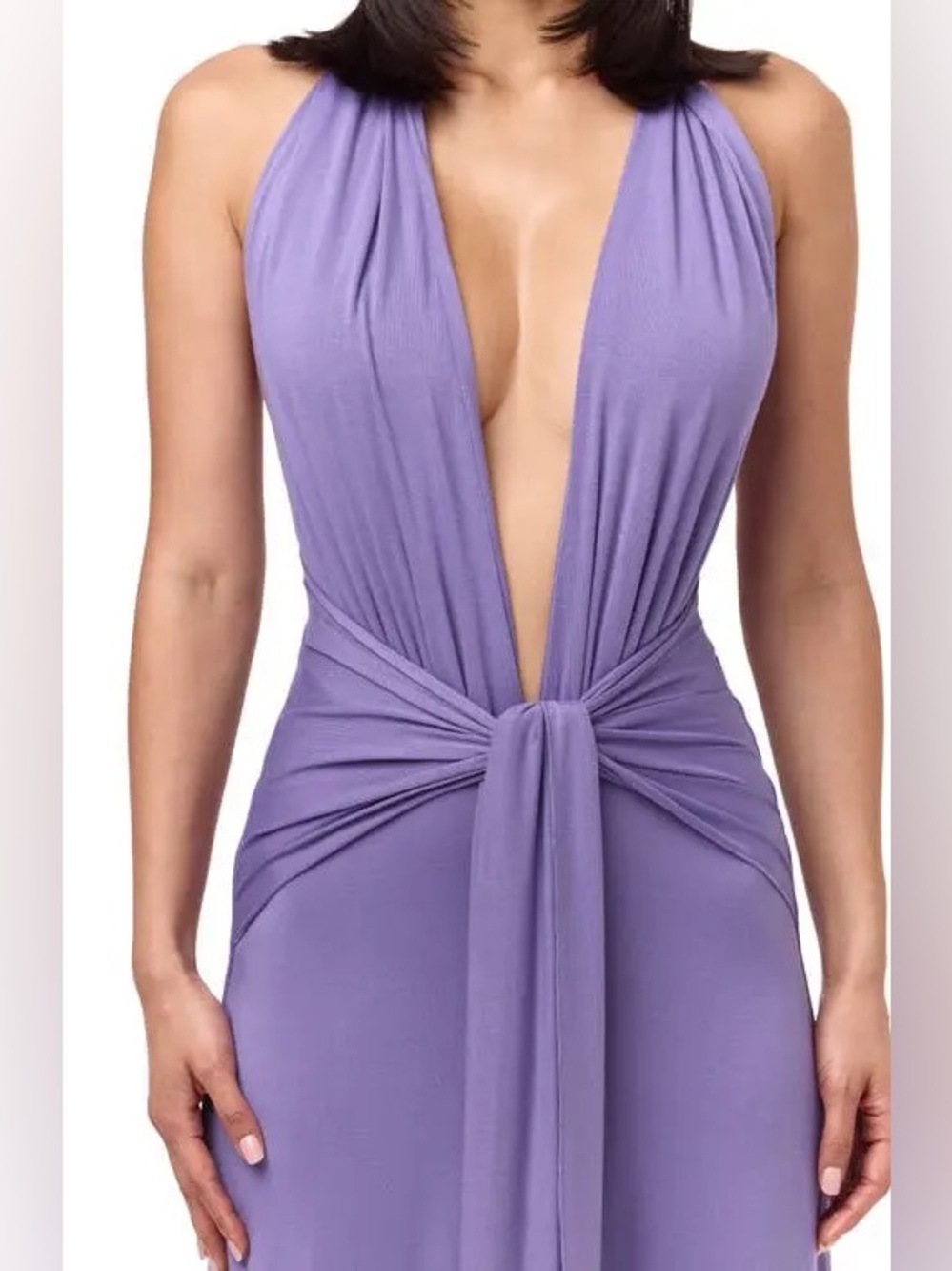 Naked Wardrobe Plunge Halter Maxi Dress Violet L NWOT - Picture 4 of 7